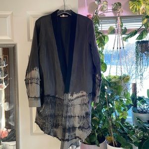 Black jean jacket, distressed, fringe, bleach wash,Tye Dye,Indigo Thread Co.